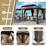 UDPATIO 12' x 20' Hardtop Gazebo, Outdoor Aluminum Gazebo with Galvanized Steel Double Roof, Permanent Metal Canopy with Curtains and Netting for UDPATIO