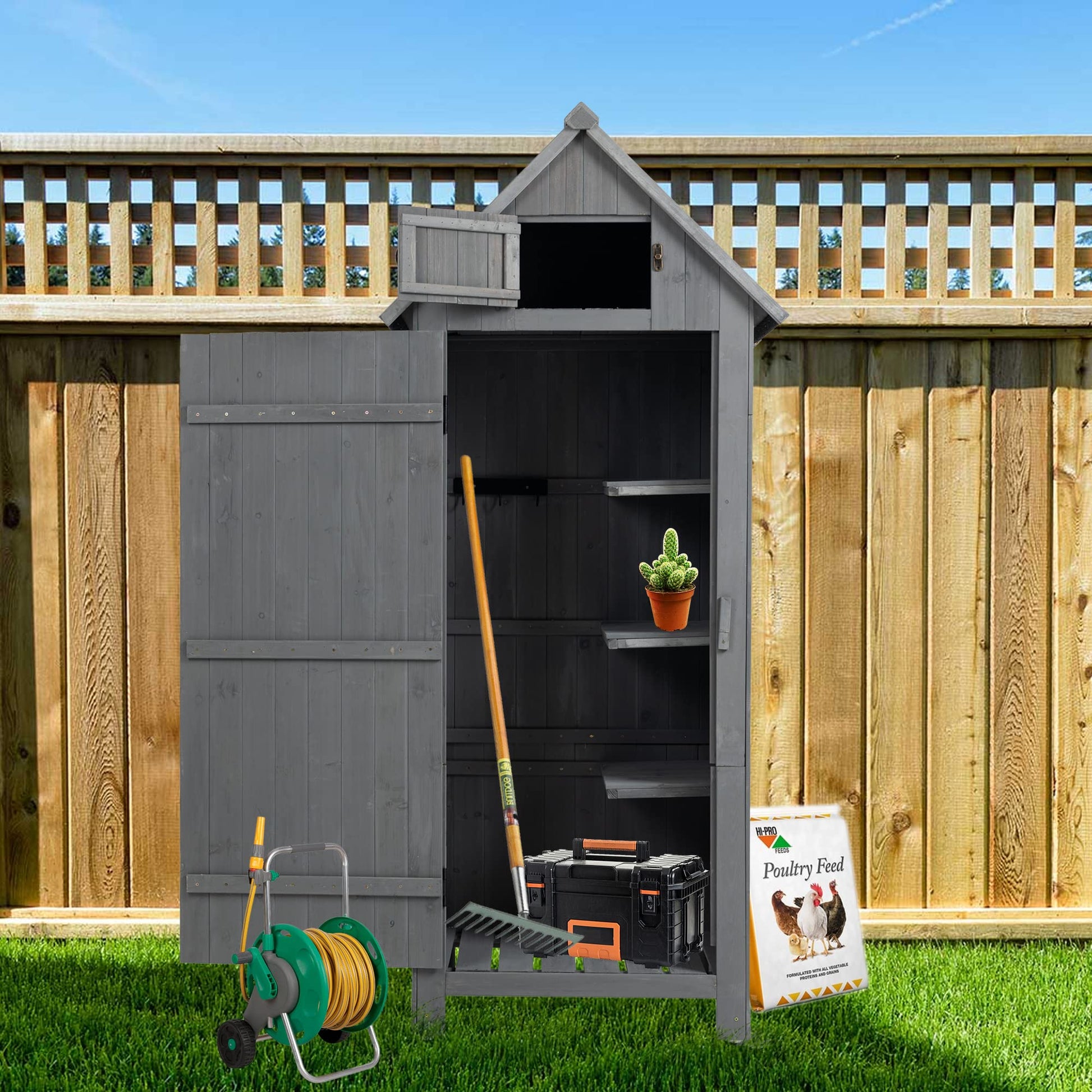 Outdoor Storage Cabinet, Garden Wood Tool Shed, Outside Wooden Shed Closet with Shelves and Latch for Yard, Patio, Deck and Porch,30.3”L X 21.3”W X - WoodArtSupply