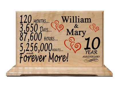 Custom Wedding Anniversary Plaque Personalized Gift for Husband Wife or Couple - By The Year - SOLID WOOD - WoodArtSupply