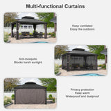 PURPLE LEAF 12' X 14' Patio Gazebo with Light Permanent Hardtop Gazebo with Metal Roof for Outdoor Lawn and Garden Grey PURPLE LEAF