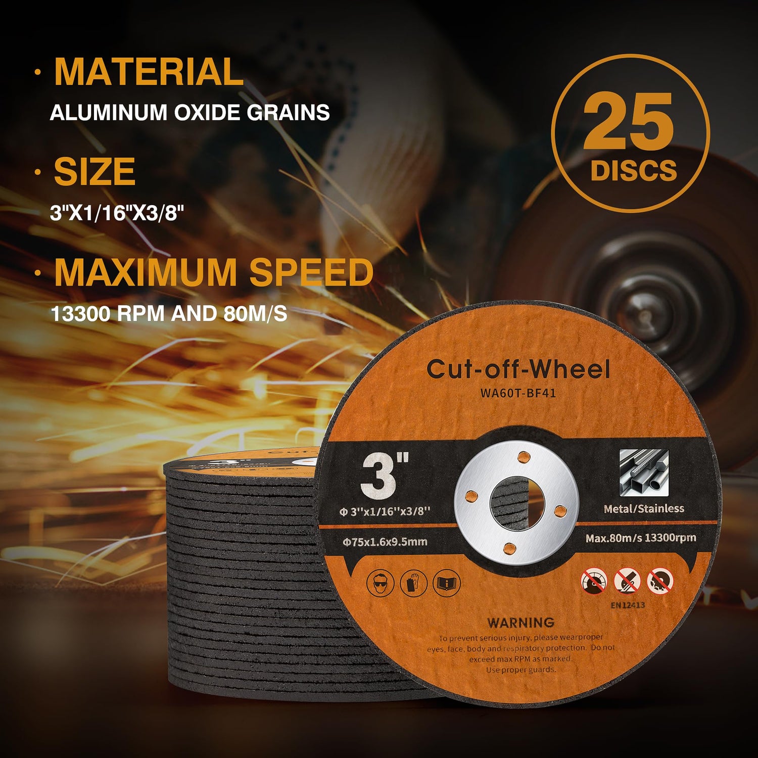 Shawya 25 PCS 3 Inch Cut Off Wheels Metal and Stainless Steel Cutting Wheel for Angle Grinder 3"x1/16"x3/8"Cutting disc Die Grinder Cut Off Wheel Shawya