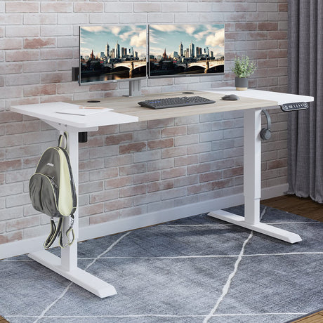 Radlove Electric Height Adjustable Standing Desk, 55 x 24 Inches Stand Up Workstation, Splice Board Home Office Computer Table Ergonomic (White Frame Radlove