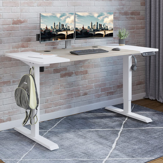 Radlove Electric Height Adjustable Standing Desk, 55 x 24 Inches Stand Up Workstation, Splice Board Home Office Computer Table Ergonomic (White Frame - WoodArtSupply