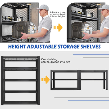 REIBII 72''H Garage Shelving Heavy Duty Garage Storage Shelves 2000LBS Heavy Duty Shelving Adjustable 5 Tier Metal Shelves for Storage Rack,Garage REIBII