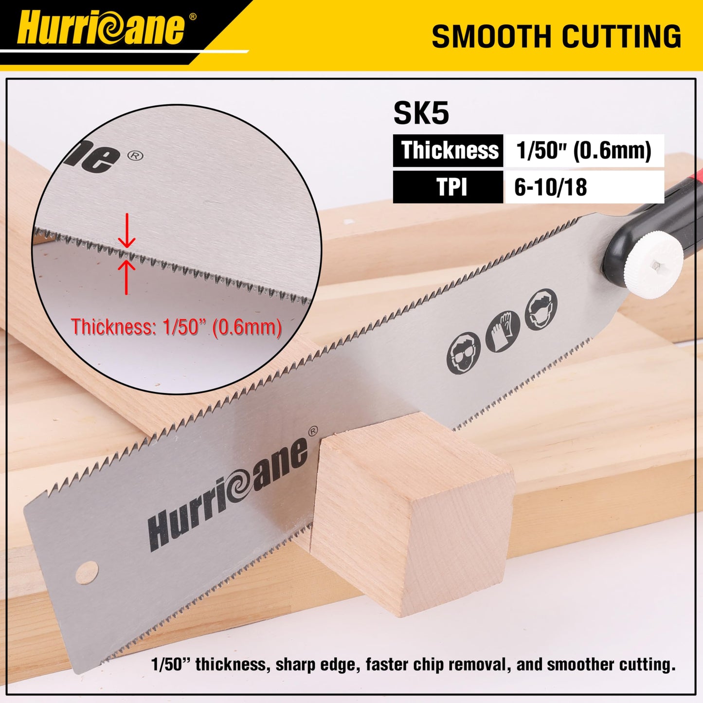 HURRICANE Japanese Pull Saw Hand Saw, 10 Inch (250mm) Flush Cut Saw Woodworking Tools, Double Edge Sided, SK 5 Flexible Blade, 6-10/18 TPI, Non-slip - WoodArtSupply