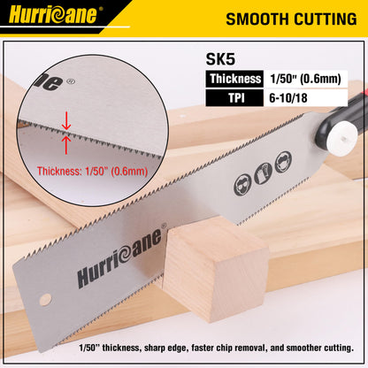 HURRICANE Japanese Pull Saw Hand Saw, 10 Inch (250mm) Flush Cut Saw Woodworking Tools, Double Edge Sided, SK 5 Flexible Blade, 6-10/18 TPI, Non-slip - WoodArtSupply