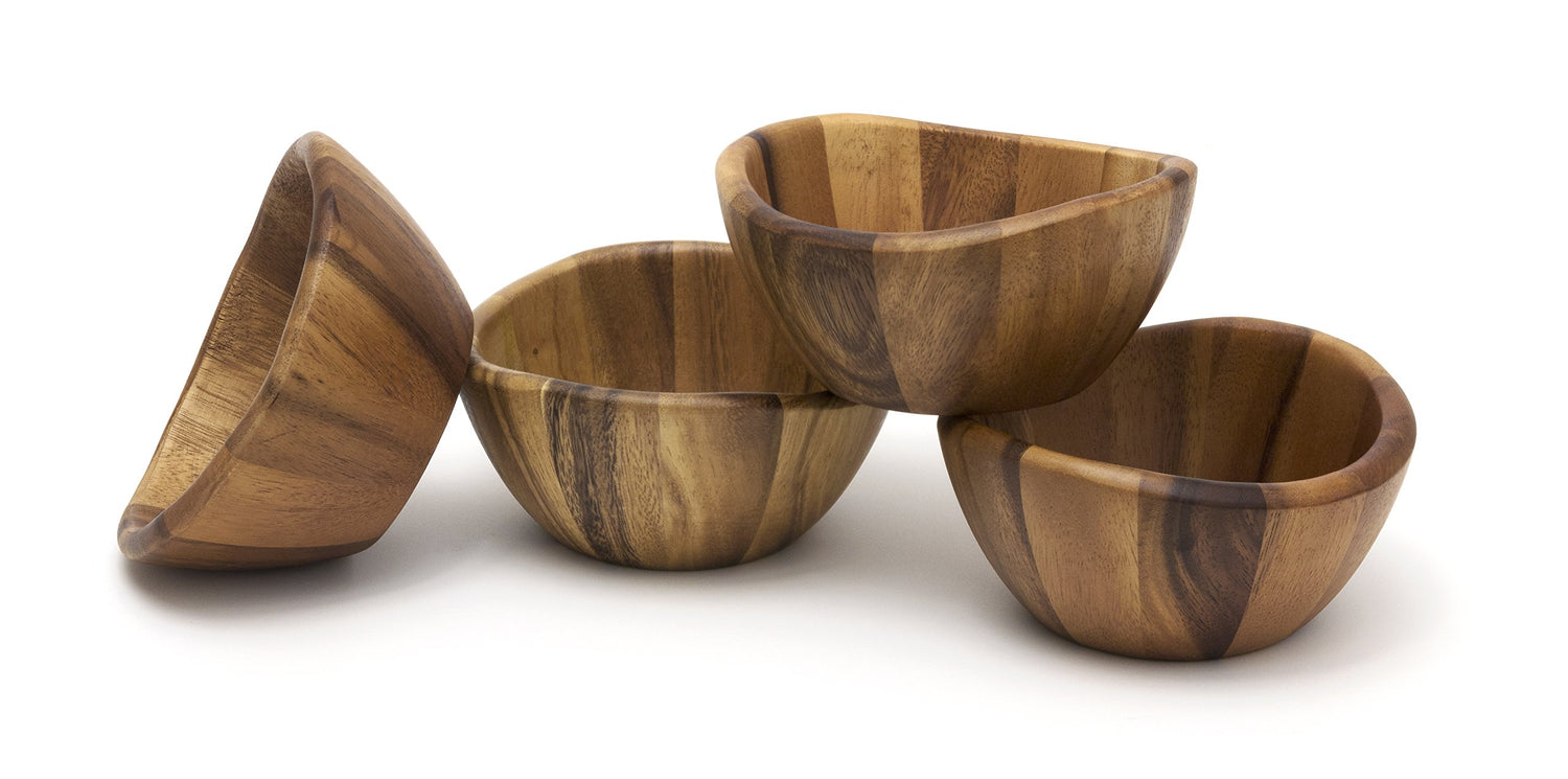 Lipper International Acacia 6 x 3 Wave Bowl Set of 4, 20 fl.oz., Brown Lipper International