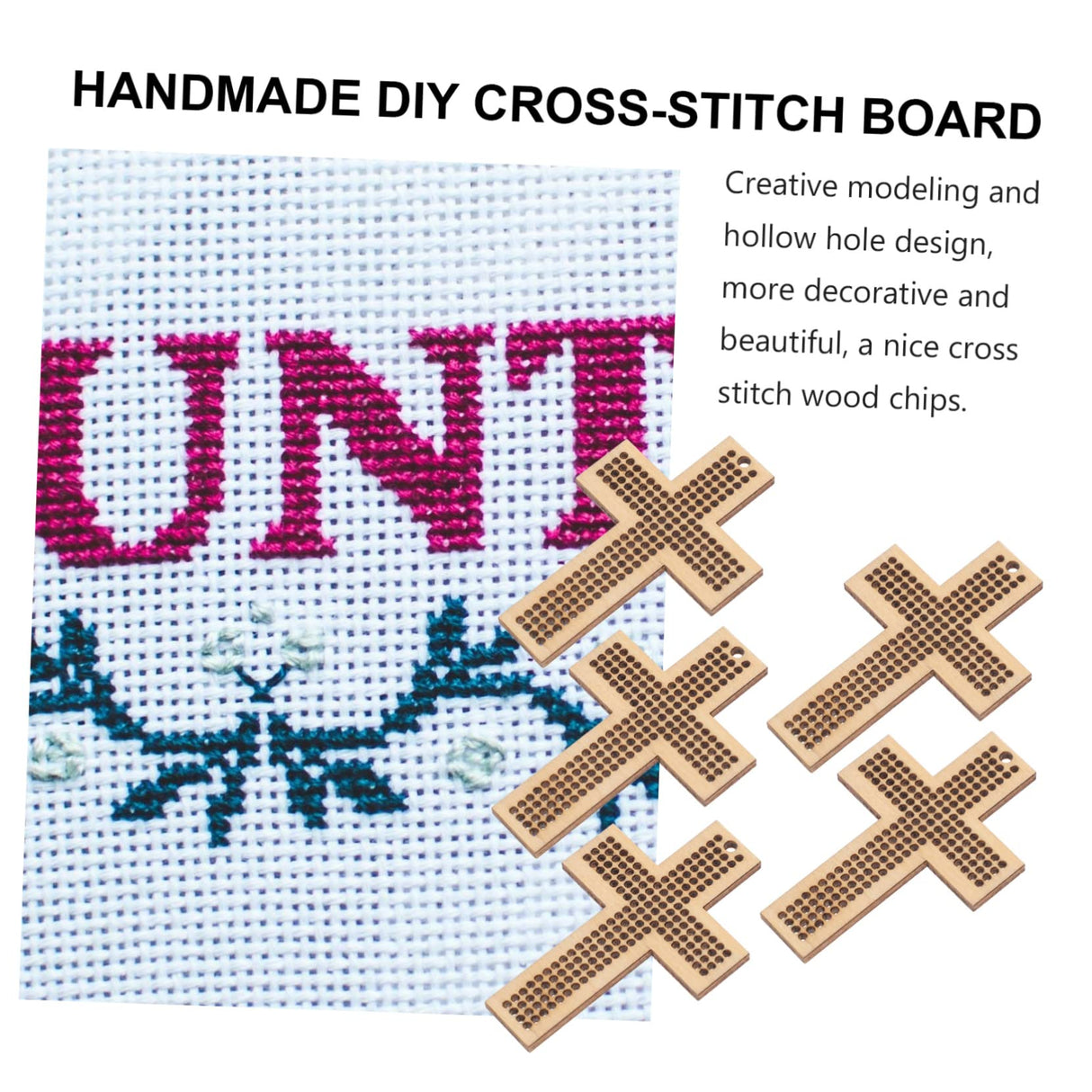 COHEALI 10 Pcs Cross Stitch Wood Pieces Necklace Kit Natural Wood Slices Pendant Necklace Locket Small Embroidery Hoops DIY Cross Stitch Chip COHEALI