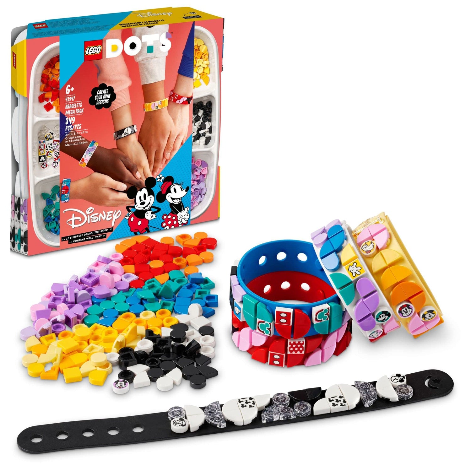 LEGO DOTS Disney Mickey & Friends Bracelets Mega Pack 41947 5in1 Crafts Set, DIY Toy Jewelry Making Kit for Kids, with Glitter and Minnie Mouse Tiles LEGO
