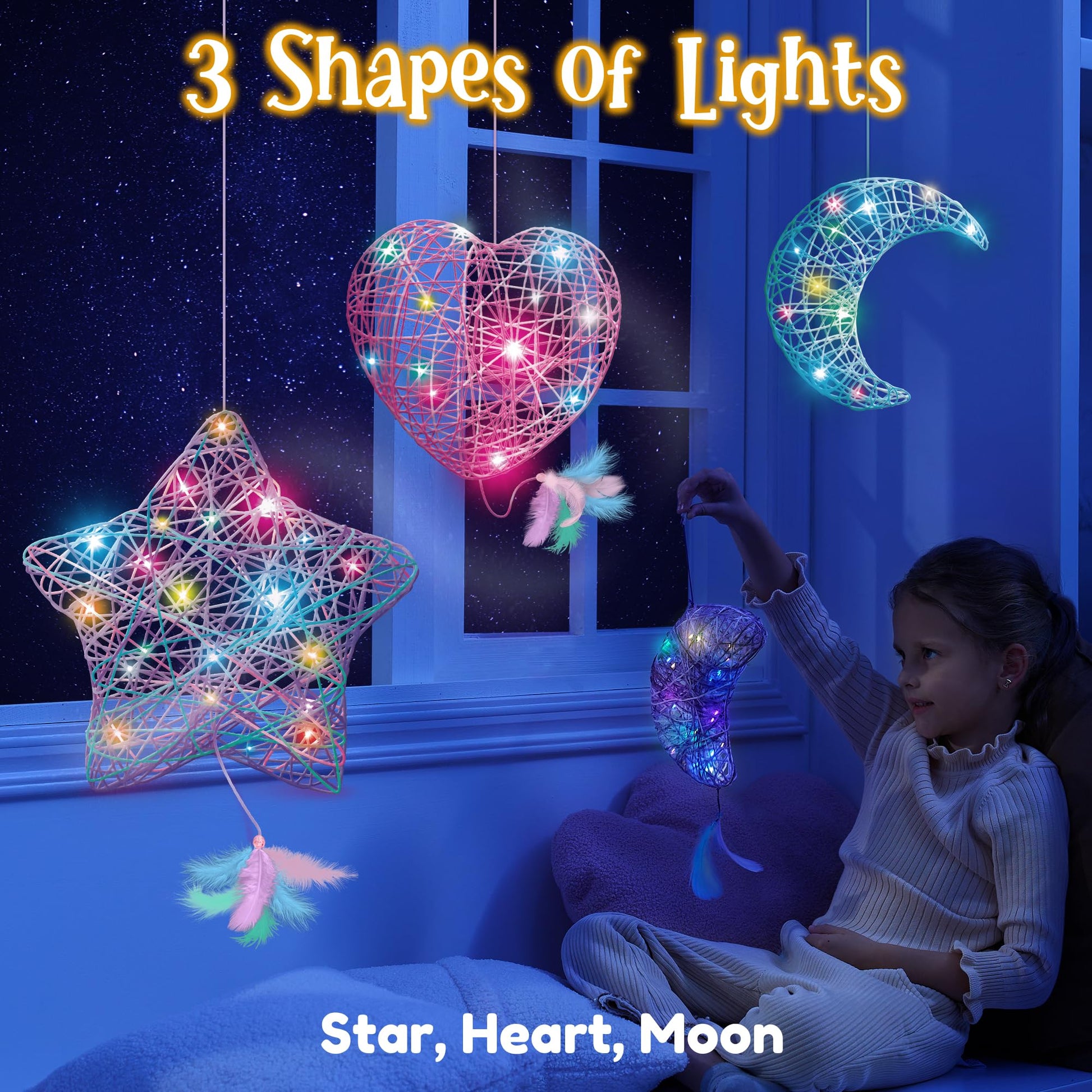 3D String Art Kit for Kids - 63 Pcs Birthday Gifts for Kids with 30  Multi-Colored LED Bulbs & 6 Balloons - Crafts for Girls and Boys Ages 6-12  - DIY Lantern