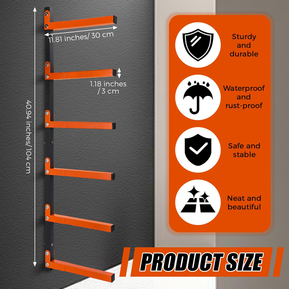 Yaocom 4 Pack Metal Lumber Storage Rack 6 Level Wall Mount Wood Organizer Heavy Duty Wood Rack with Serviceable Sheet Screws, Each Shelf Holds up 150 Yaocom