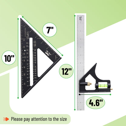 Mr. Pen- Rafter Square and Combination Square Tool Set, Black, 7" Square, 12" Aluminum Carpenter Square, Framing Square, Square Tool, Woodworking - WoodArtSupply