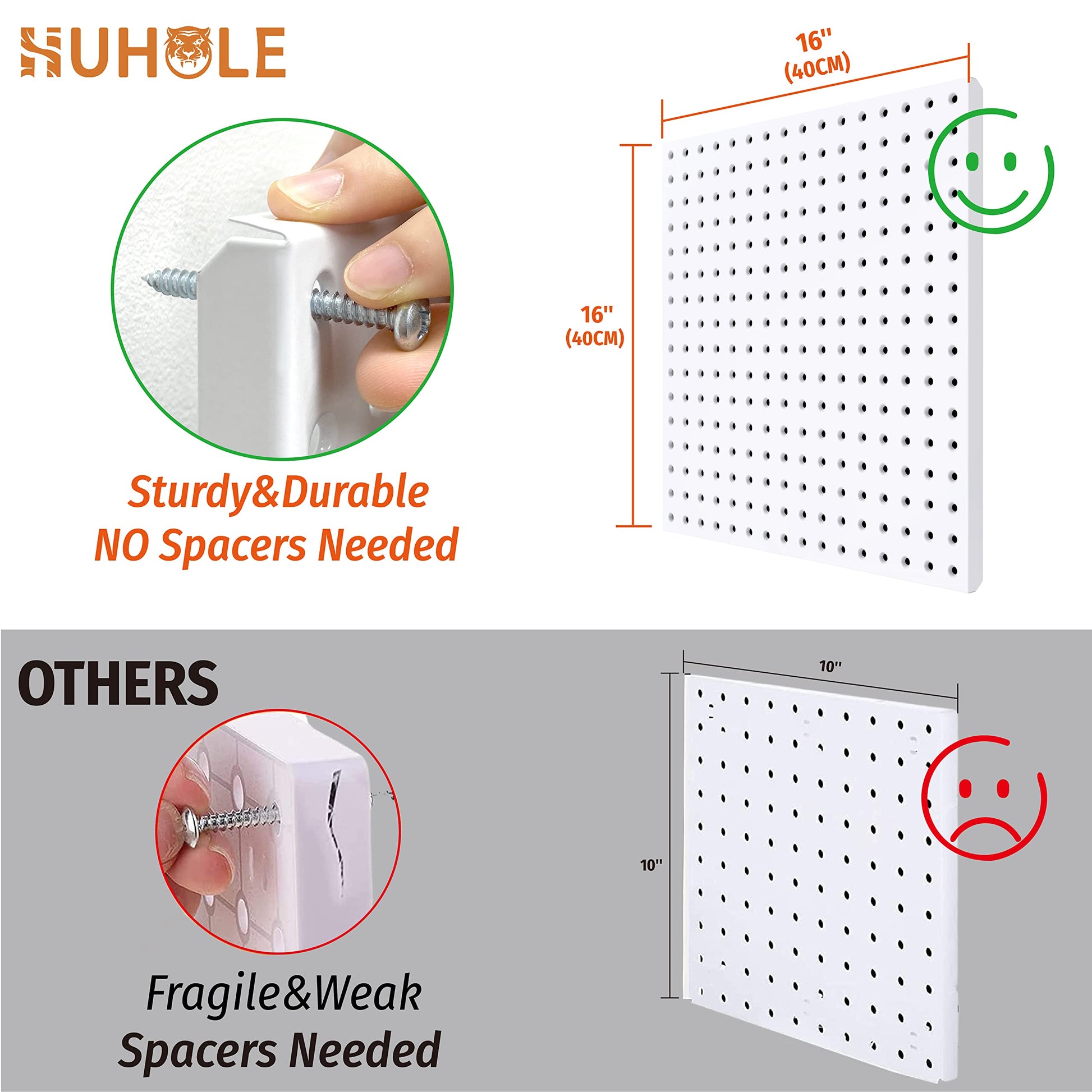 HUHOLE White Pegboard Organizer, Metal Pegboard Panels, 32-inch X 32-inch Metal Peg Board for Garage Tool Organization, 4PC - WoodArtSupply