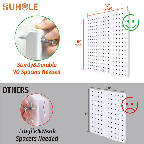 HUHOLE White Pegboard Organizer, Metal Pegboard Panels, 32-inch X 32-inch Metal Peg Board for Garage Tool Organization, 4PC HUHOLE