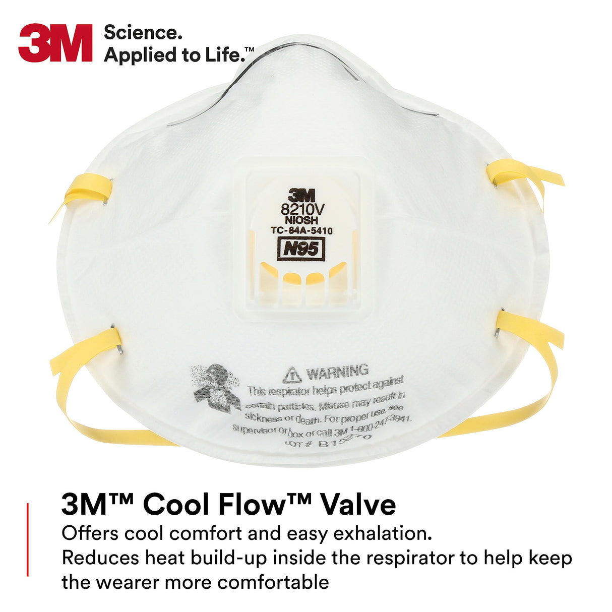 3M Particulate Respirator 8210V with Cool Flow Valve, Smoke, Grinding, Sanding, Sawing, Sweeping, Woodworking, Dust, 80/Pack 3M Personal Protective Equipment