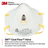 3M Particulate Respirator 8210V with Cool Flow Valve, Smoke, Grinding, Sanding, Sawing, Sweeping, Woodworking, Dust, 80/Pack 3M Personal Protective Equipment