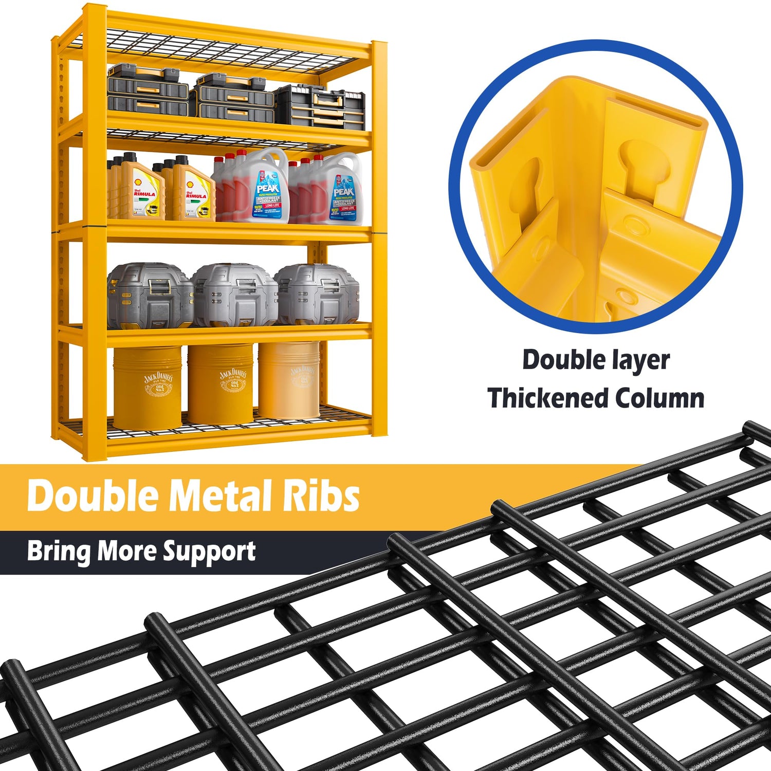 REIBII 72''H Garage Shelving Heavy Duty Loads 2000 LBS Garage Storage Shelves Heavy Duty Shelving 5 Tier Adjustable Metal Shelves for Storage Rack REIBII