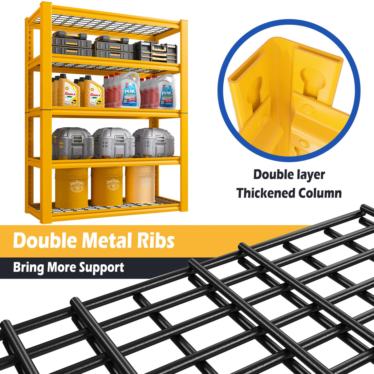 REIBII 72''H Garage Shelving Heavy Duty Loads 2000 LBS Garage Storage Shelves Heavy Duty Shelving 5 Tier Adjustable Metal Shelves for Storage Rack REIBII