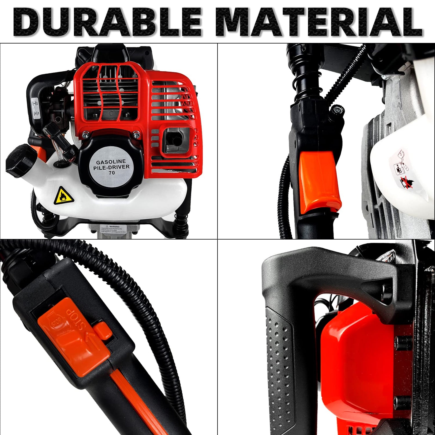 Pile Driver Hammer - JACKCHEN 2 Stroke 52CC Gas Powered T Post Driver Hammer Drills, Air Cooling Single Cylinder Gasoline Petrol Garden Fencing Tool JACKCHEN