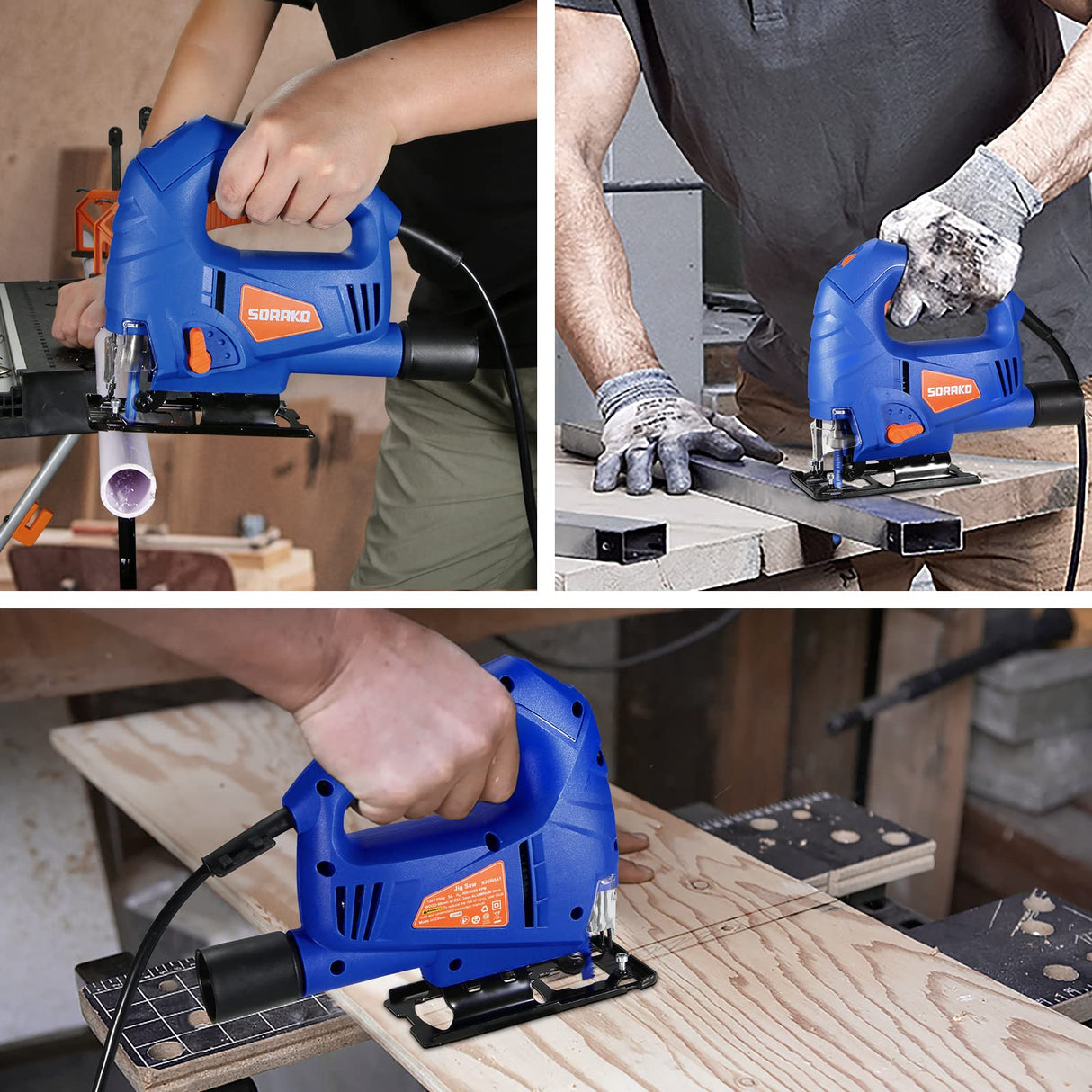 SORAKO Jigsaw, 5.0Amp Jig Saw Tool Corded Electric Power Cutter,800-3000 SPM Jig Saw, 6 Variable Speed, 0°-45° Bevel Cutting, 4 Orbital Sets, for SORAKO