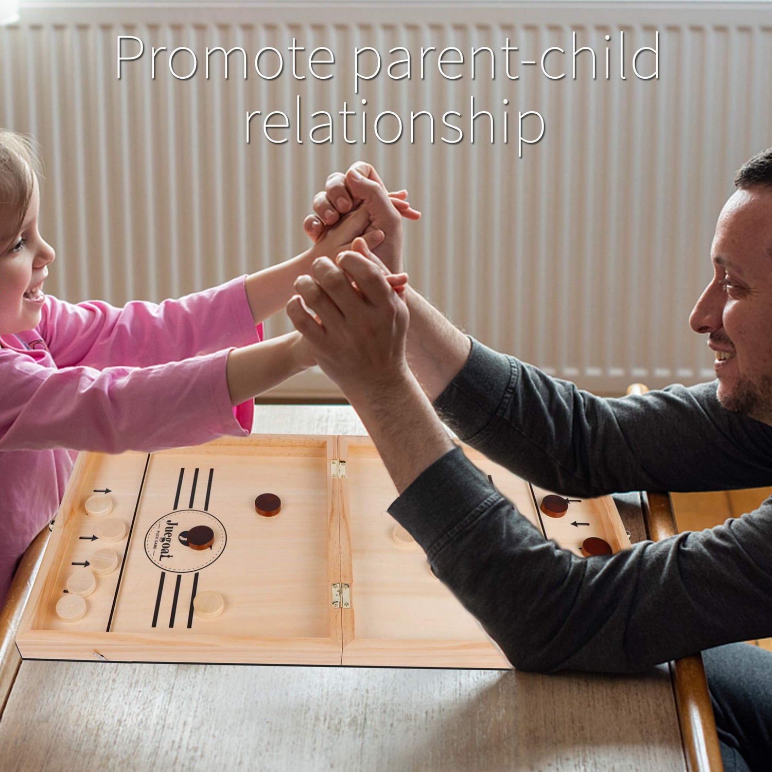 Juegoal 4-in-1 Wooden Fast Sling Puck Set for Kids and Adults, Chess, Checkers, Tic Tac Toe Games, Travel Portable Folding Tabletop Chess Board Game Juegoal