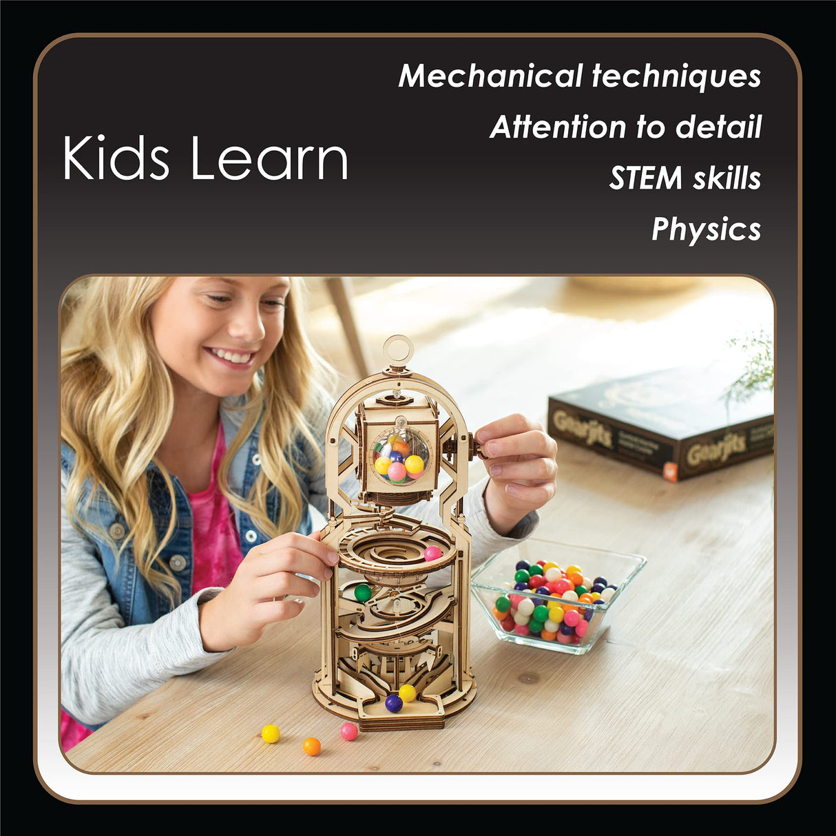 MindWare Gearjits: Gumball Machine Marble Coaster – Wooden 3D Building Puzzle for Teens & Adults – DIY STEM Building Toys for Kids – Fun for Adults MindWare