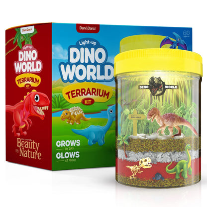 Dino World Terrarium Kit for Kids - LED Light in Lid - Dinosaur Toys for Boys & Girls Age 3, 4, 5, 6, 7, 8+ Year Old Boy and Girl Gifts - Dinosaur - WoodArtSupply