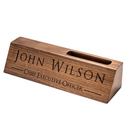 Personalized Wood Desk Name Plates, Custom Engraving Name Plates with Business Card Holder for Desks, Office Gift for Boss Teacher CEO Coworker, Man - WoodArtSupply