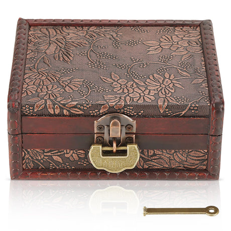 Vintage Decorative Wooden Box with Lock and Key, Wooden Box with Hinged Lid Wooden Jewelry Box Keepsake Storage Box Treasure Jewelry Chest Box HERCHR