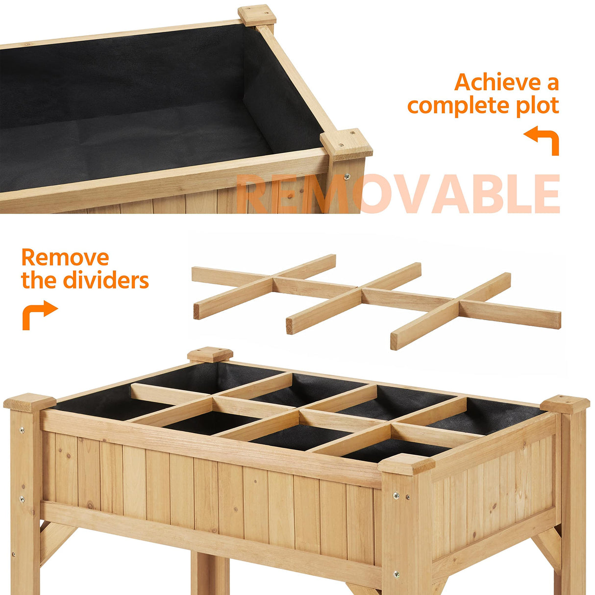 Yaheetech 36'' Hx25'' Wx37'' L Raised Garden Bed 8 Pocket Herbs Garden Planter Outdoor Horticulture Vegetables Standing Planters Boxes with Grow Grid Yaheetech