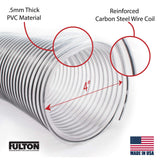 4 inch diameter x 10 foot long Ultra Flex Clear Vue Heavy Duty PVC Dust Debris and Fume Collection Hose MADE IN USA! Fulton