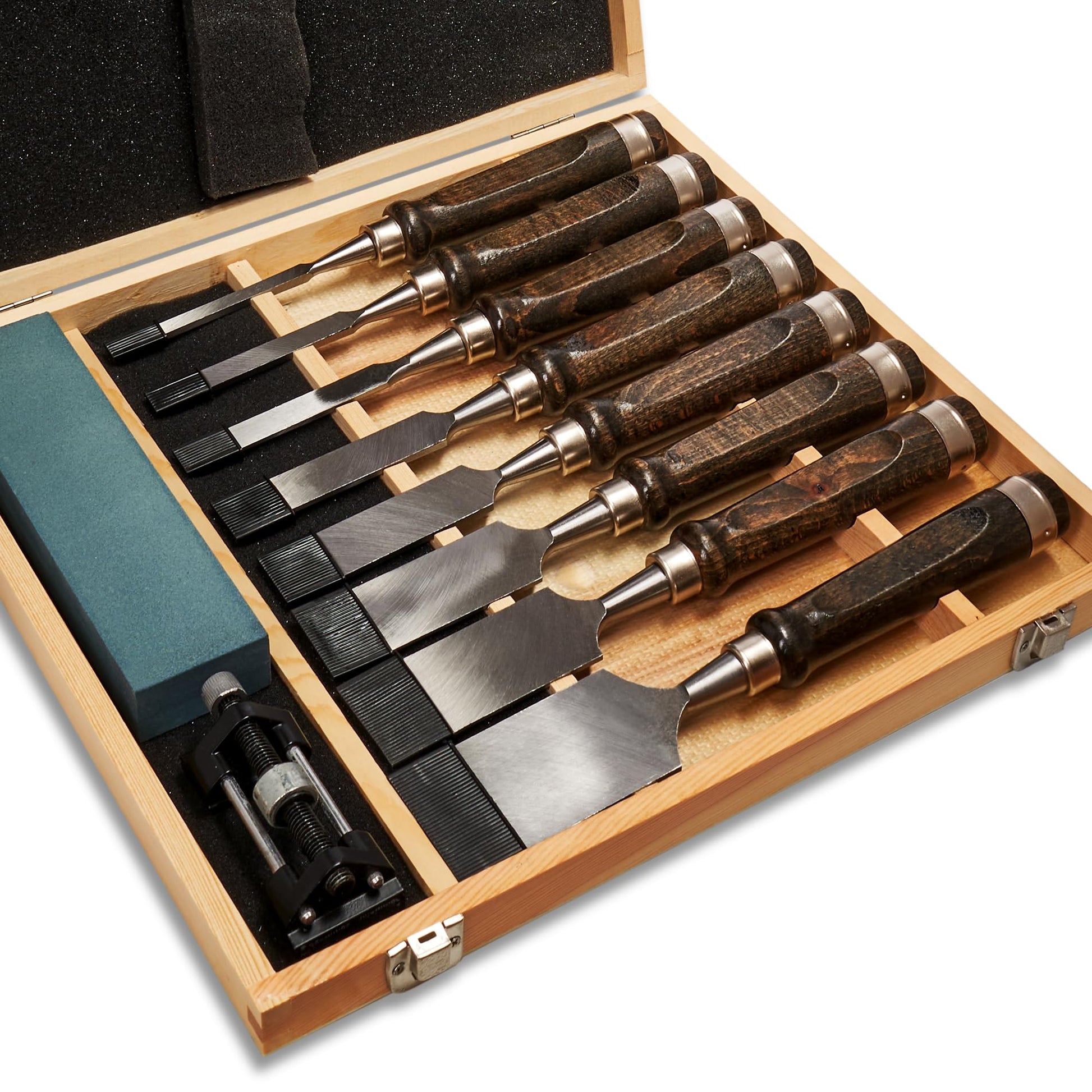 SELFIE CAT Chisel set, Chisel set for wood, 8-piece black walnut chisel set in wooden box carving set, sharp chisel set (6,10,13,19,25,32,38,50mm), - WoodArtSupply