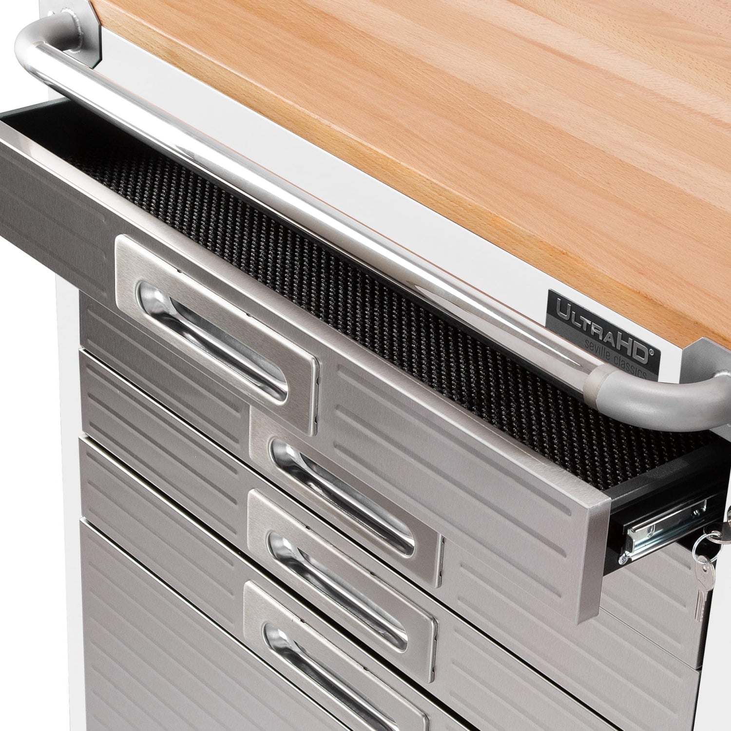 Seville Classics UltraHD Heavy Duty Rolling Cabinet Workbench Table w/Solid Wood Top Workstation for Garage, Office, Workshop, 6-Drawer (28" W x 25" Seville Classics