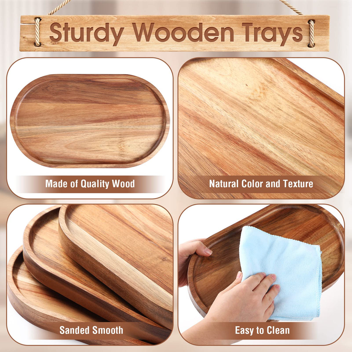 Rtteri 10 Pcs Wooden Plates Wood Dinner Plate Serving Trays Decorative Serving Platter Mango Oval Wood Tray for Food, Vegetables, Fruit, Charcuterie, Rtteri