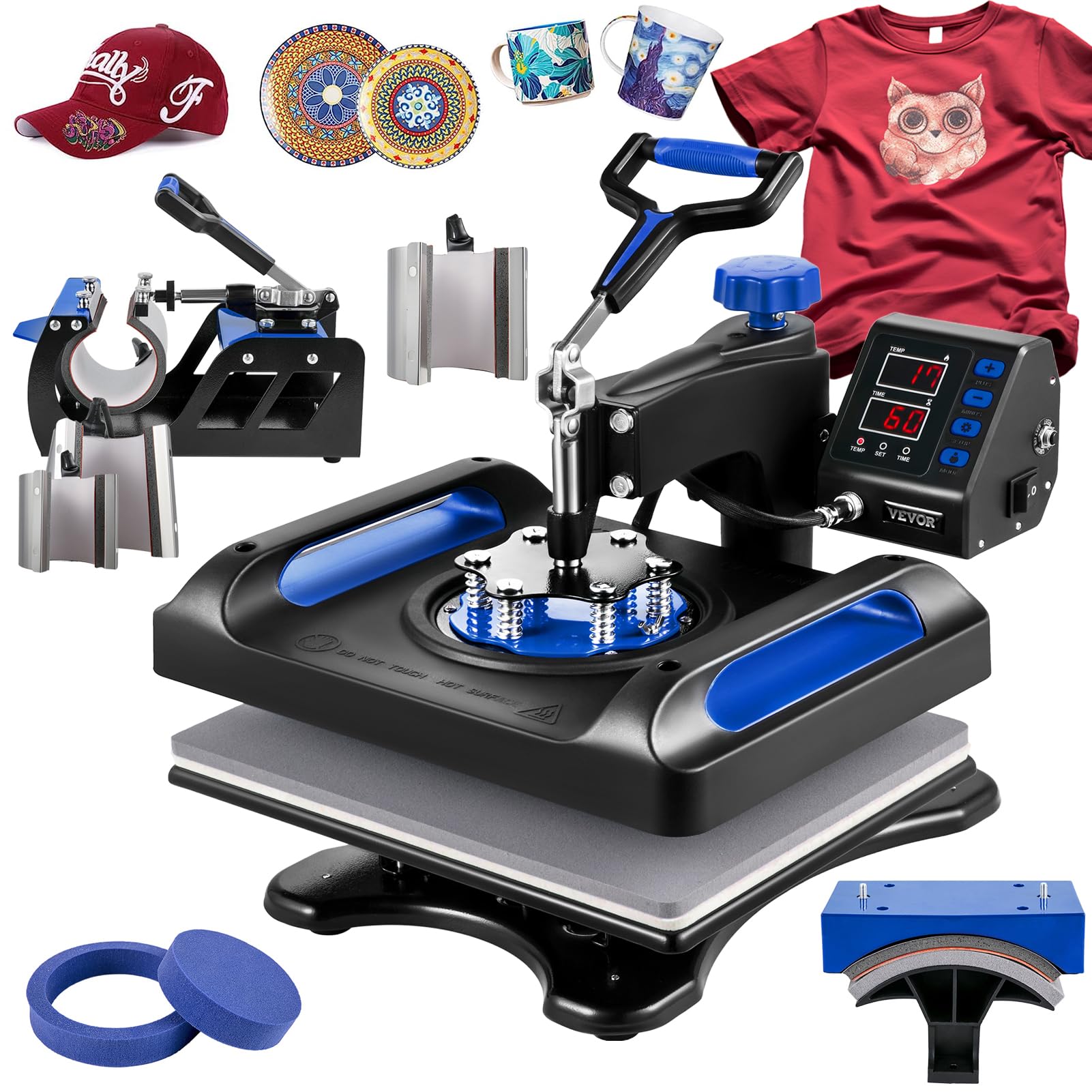 VEVOR Heat Press Machine 8 in 1 Combo 15x12 Inch, 360° Swing Away Digital Tshirt Press Machine, Clamshell Sublimation Heat Press for Printing T-Shirt - WoodArtSupply