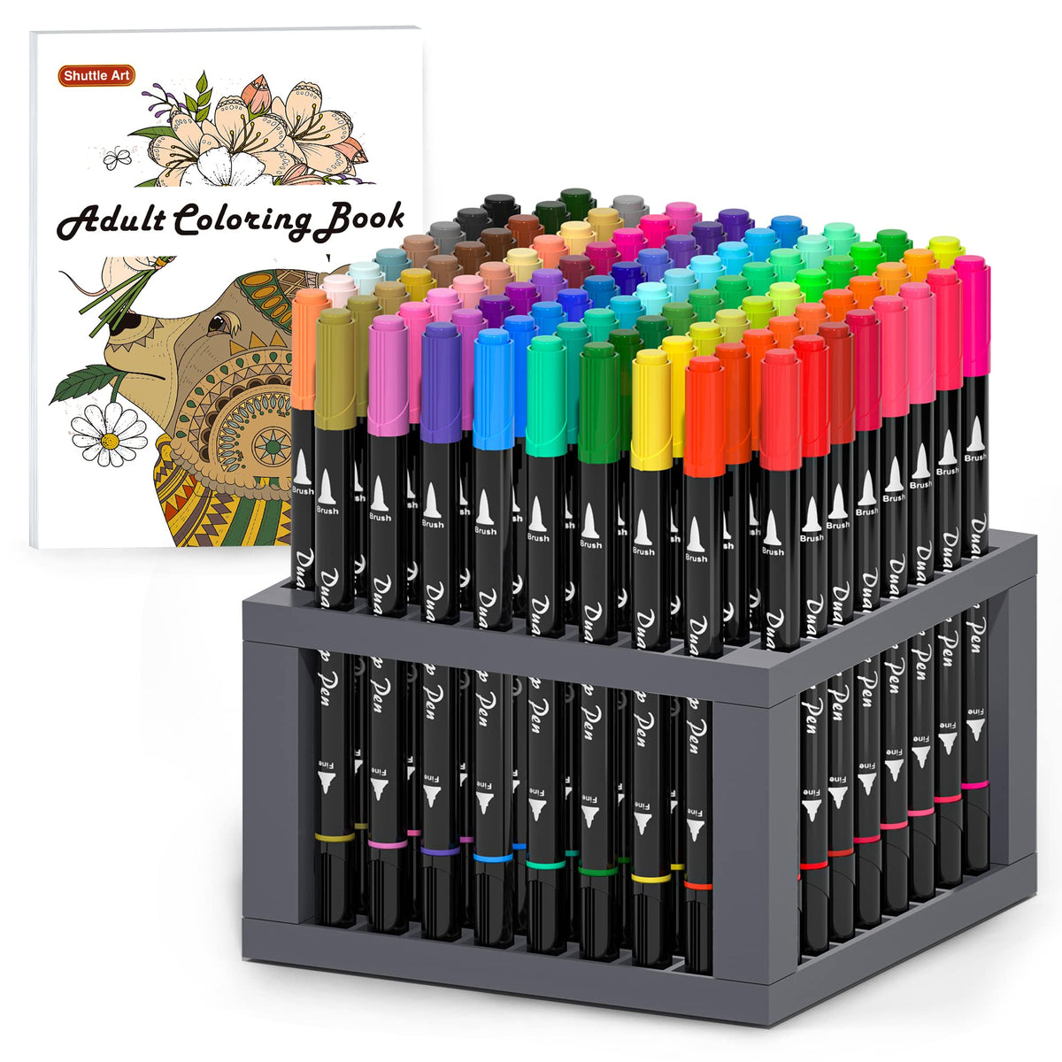 Shuttle Art Dual Tip Brush Pens Art Markers, 96 Colors Fine and Brush ...