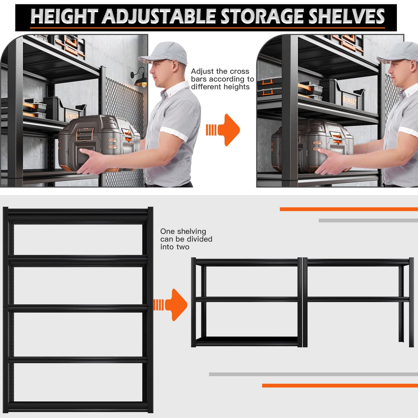 REIBII 40"W Garage Shelving Heavy Duty Storage Shelves Load 2000Lbs Adjustable Garage Shelves Heavy Duty Shelving 5-Tier Metal Shelving Unit Garage - WoodArtSupply