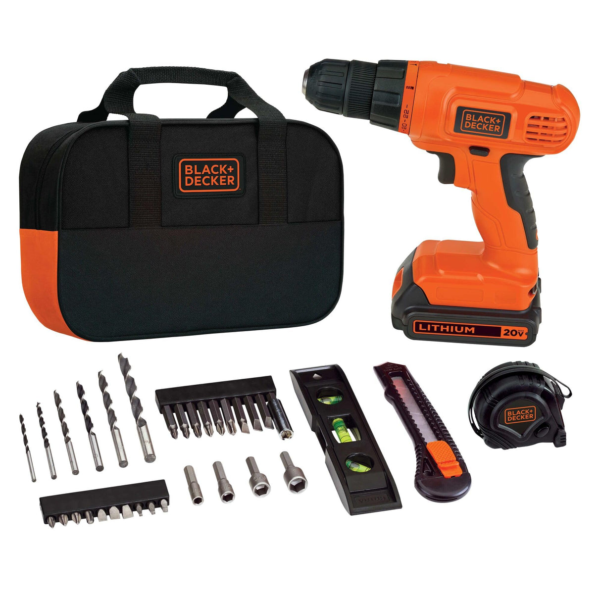 BLACK+DECKER 20V MAX Drill & Home Tool Kit, 34 Piece (BDCD120VA) , Orange BLACK+DECKER