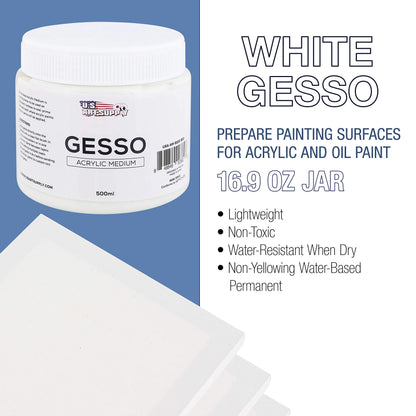 U.S. Art Supply White Gesso Acrylic Medium, 500ml Tub - 16.9 Ounces over a Pint