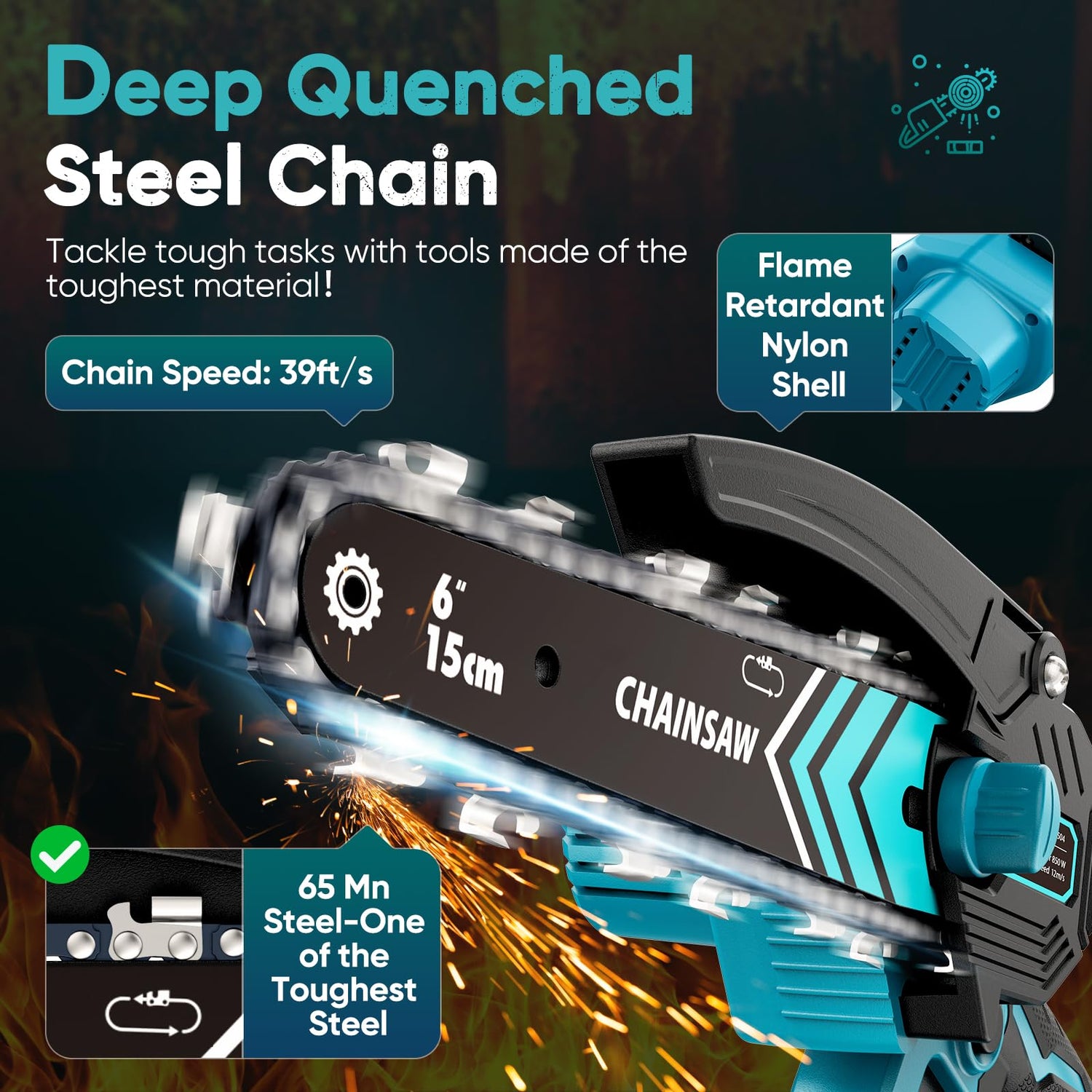 Mini Chainsaw, 6-Inch Chain saw with 2 Pack 2000mAh Batteries, Portable Handheld Chainsaw, Mini Chainsaw Cordless for Wood Cutting Tree Trimming DIY HOPTO