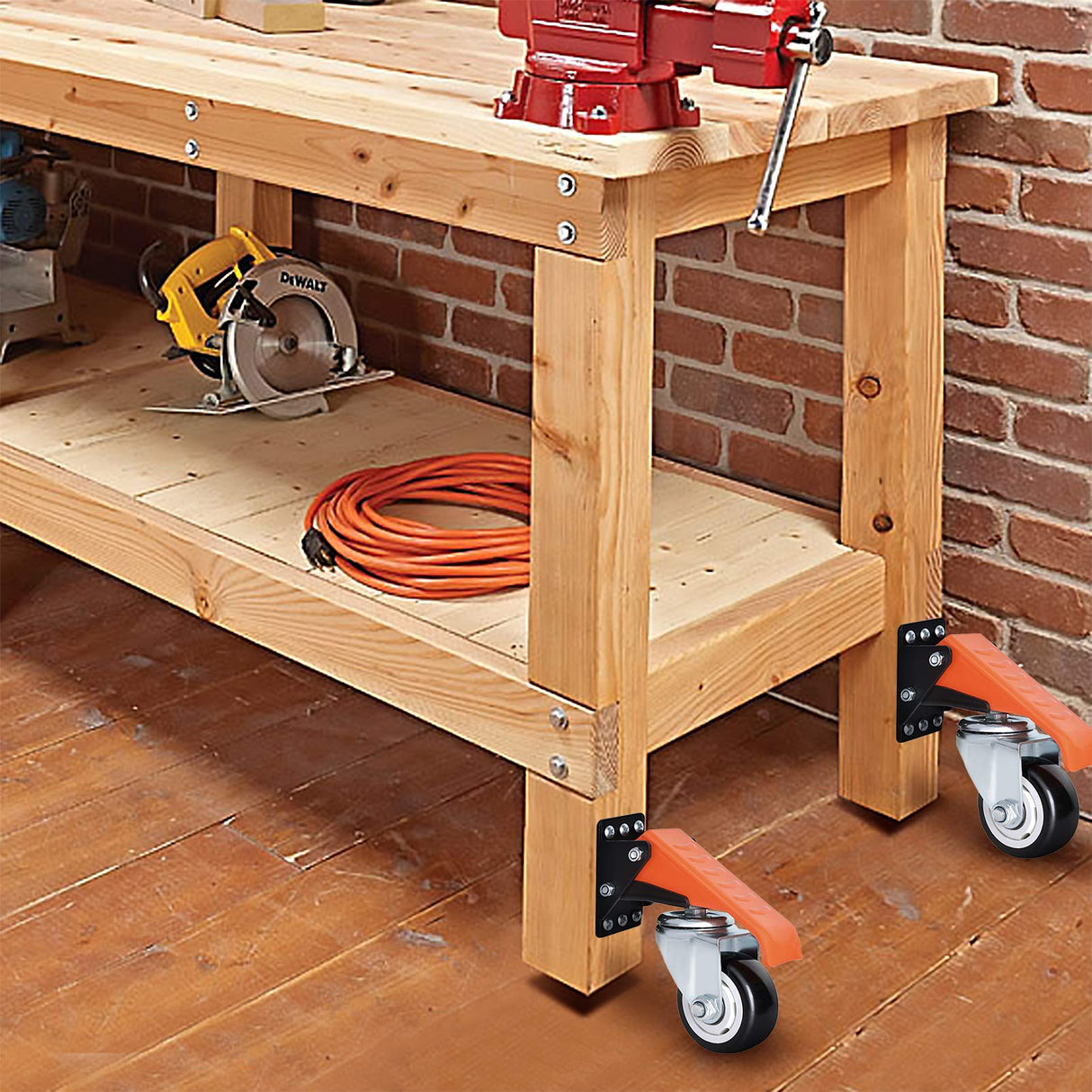 Ronlap Workbench Casters Kit 880 Lbs Capacity, 3" Extra Heavy Duty Retractable Casters 4 Pack, Side Mounted Adjustable Table Stepdown Casters Ronlap