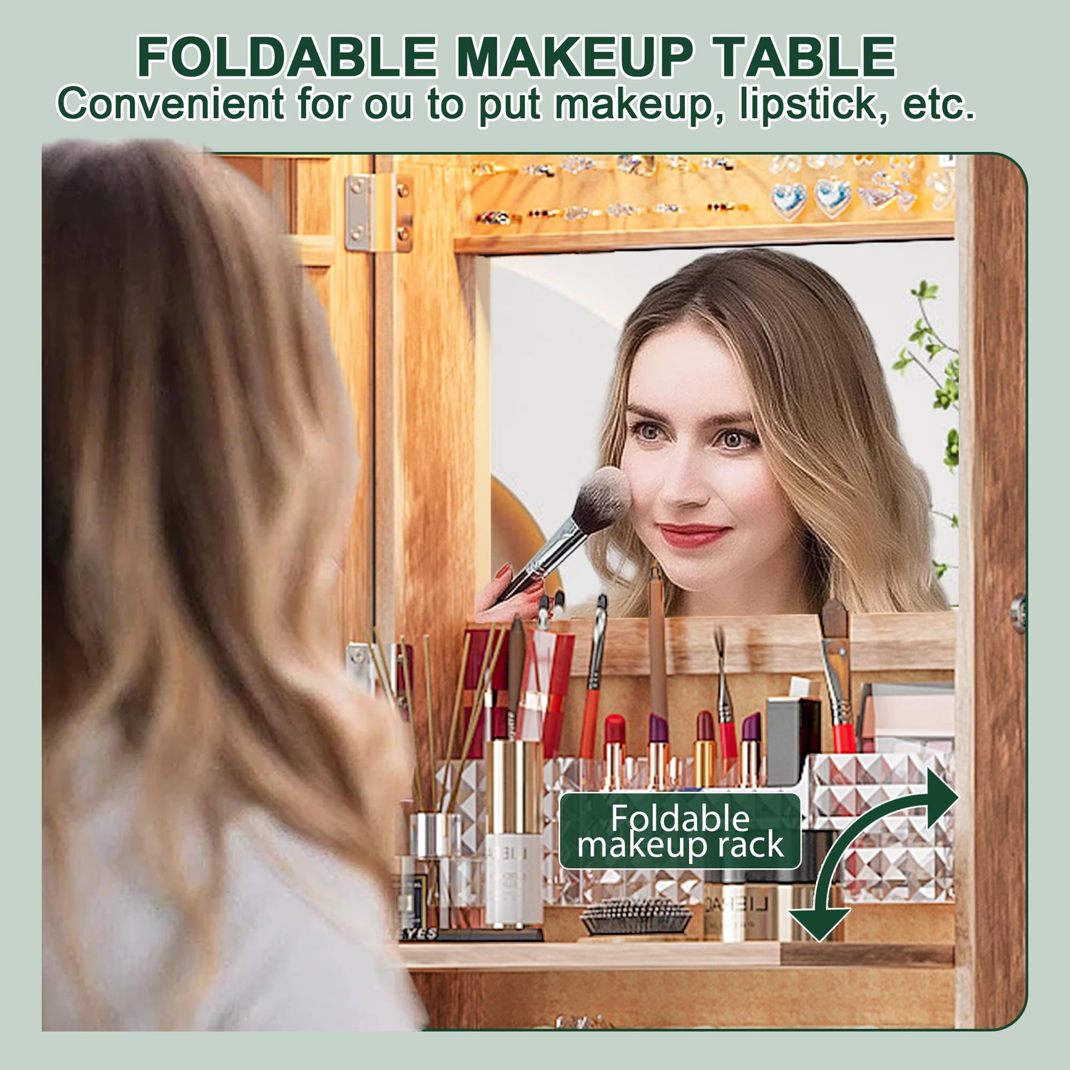 HNEBC LED Mirror Jewelry Cabinet,47.2" Wall Mounted Jewelry Organizer with Full-Length Mirror,Over The Door Hanging Jewelry Armoire Storage HNEBC