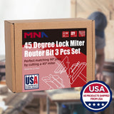 MNA 45 Degree Lock Miter Router Bit 3-Piece Set, for 1/2”, 5/8”, 3/4” Cutting Height, 1/4 Inch Shank. Easy to Create Lock Miter Joint MNA