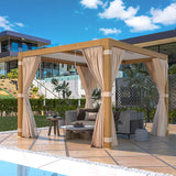 EROMMY Louvered Pergola 10' x 10' Outdoor Hard Top Gazebo with Wooden Grain Aluminum Frame and Adjustable Metal Rainproof Roof for Garden & Patio, EROMMY