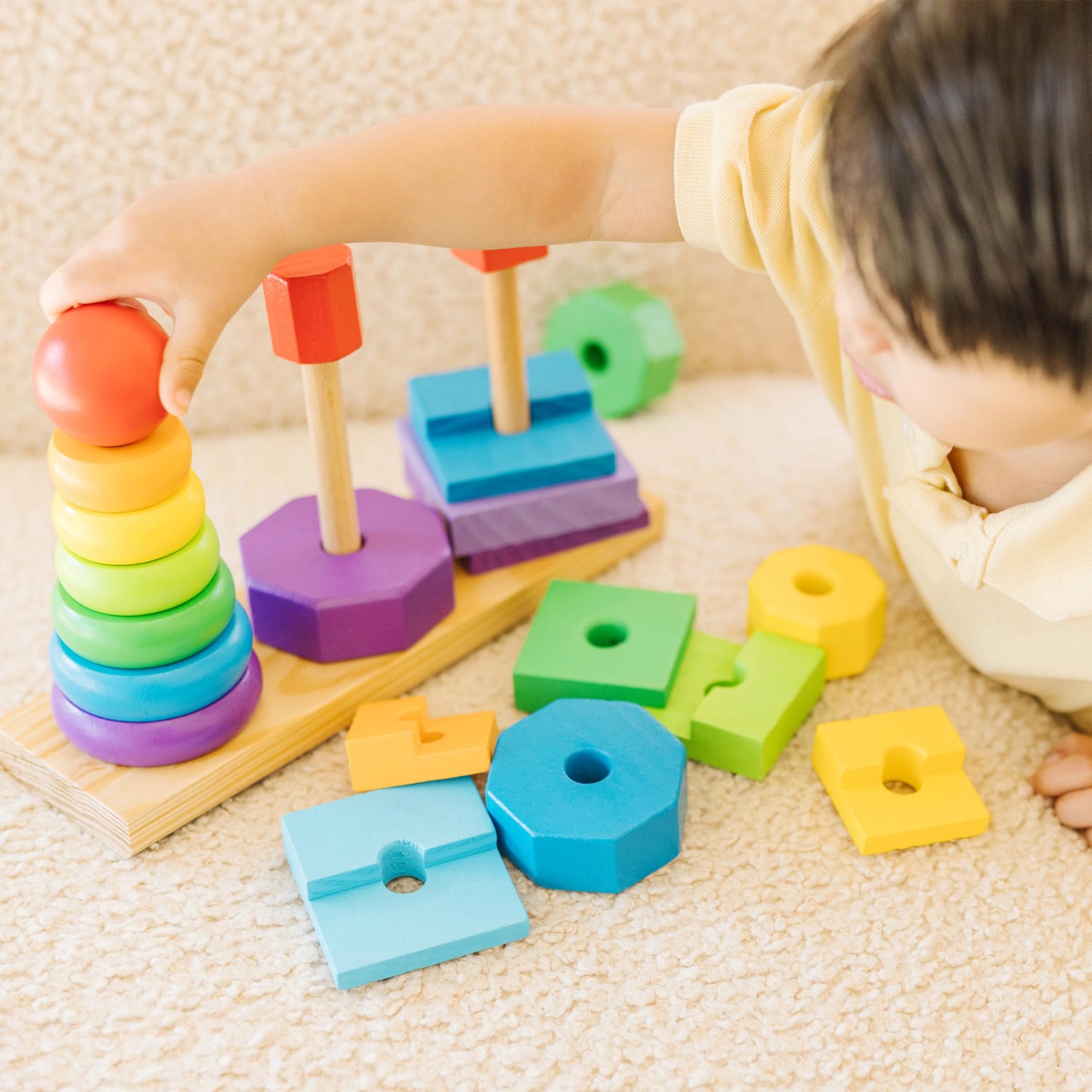 Melissa & Doug Geometric Stacker - Wooden Educational Toy - Shape Sorter And Stacking Toy, Stacking Tower Toy For Babies, Toddlers And Kids Ages 2+, Melissa & Doug