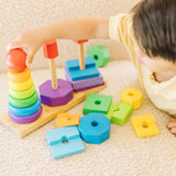 Melissa & Doug Geometric Stacker - Wooden Educational Toy - Shape Sorter And Stacking Toy, Stacking Tower Toy For Babies, Toddlers And Kids Ages 2+, Melissa & Doug