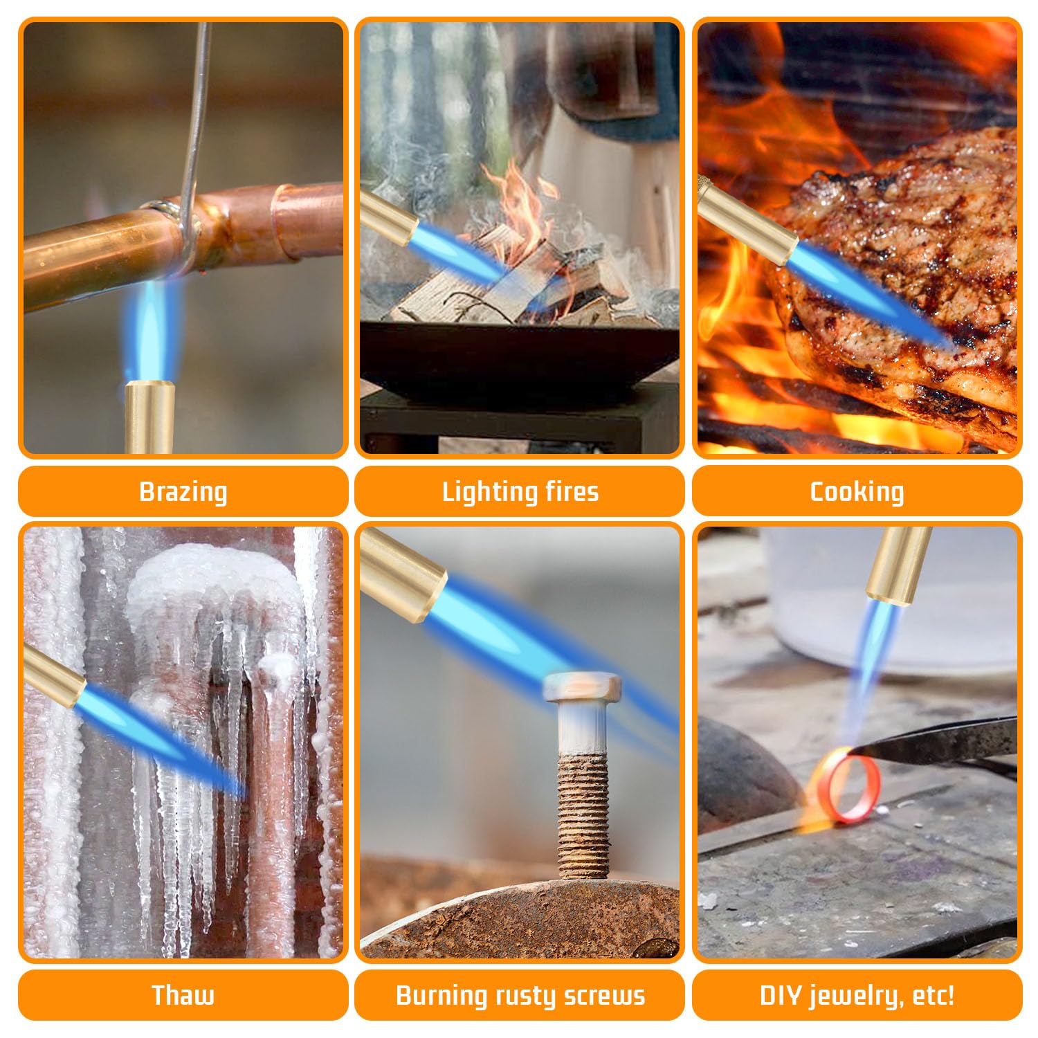 DOMINOX Propane Torch Head for MAP, MAPP and Propane Tank, High Intensity Trigger Start Torch, for Soldering, Ignition, Cooking, Lighting DOMINOX