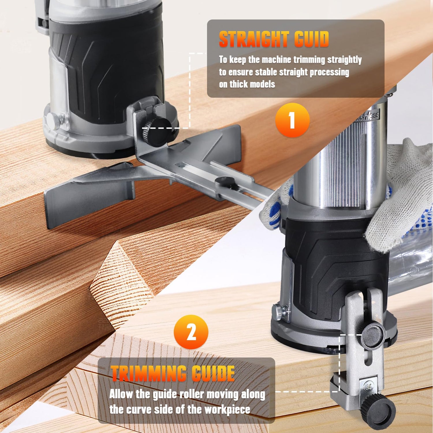 Cordless Router Tool, Mellif 600W Brushless Trim Router for DeWalt 20V MAX Battery(NOT Included) 28,000RPM 5 Variable Speeds, Fixed Base, 12PCS 1/4" WITLIGHT