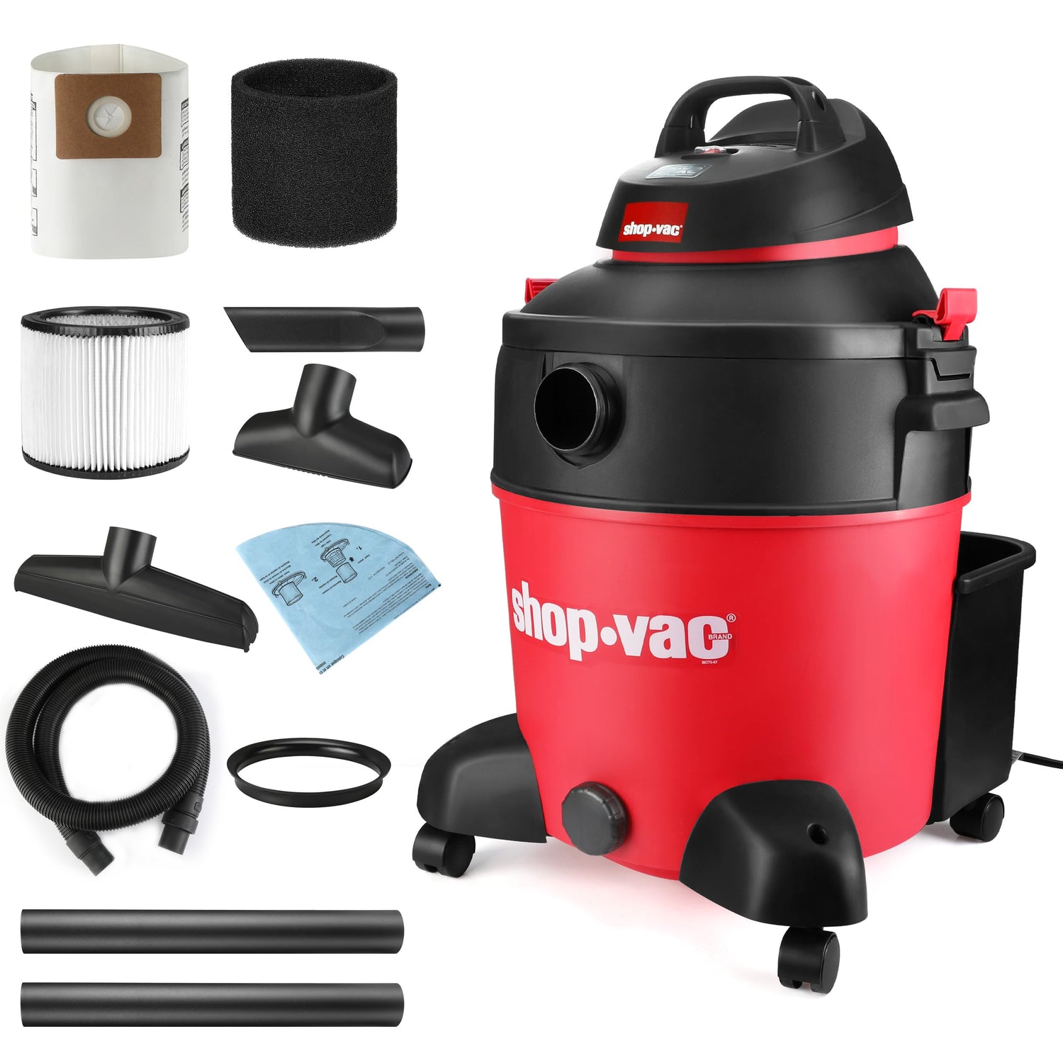 Shop-Vac 12 Gallon 5.5 Peak HP Wet/Dry Vacuum, SVX2 Motor Technology, 3 in 1 Function Portable Shop Vacuum with Cart, Attachments, Drain Port. Shop-Vac