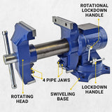 Yost Vises 750-E Multi-Jaw Rotating Vise System | 2 in 1 Multipurpose Bench and Pipe Vise | Secure Grip with Swivel Base | Made with a Combination of Yost Vises